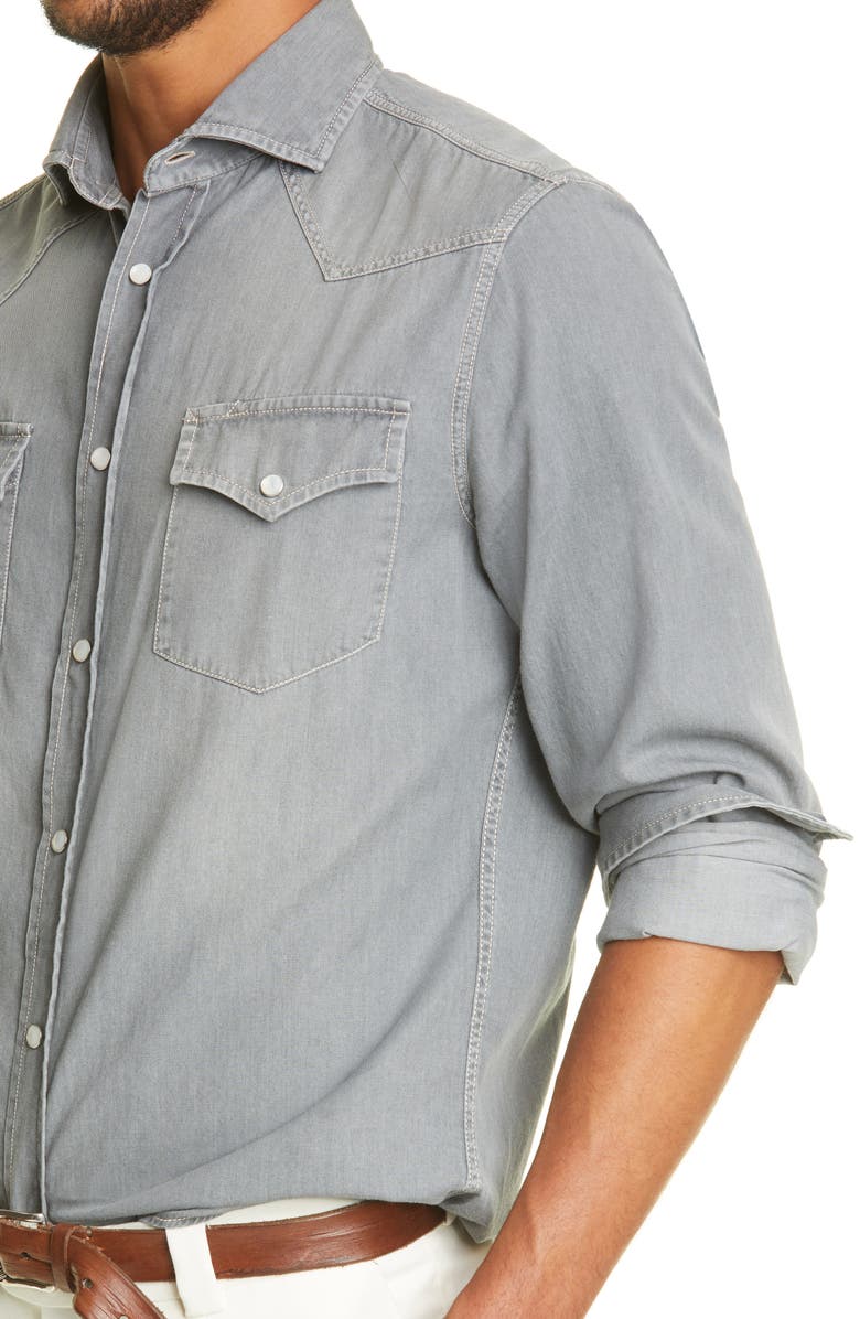 Brunello Cucinelli Leisure Fit Denim Western Shirt, Alternate, color, 