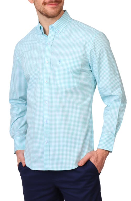 Tailorbyrd Micro Gingham Stretch Cotton Button-up Shirt In Seafoam