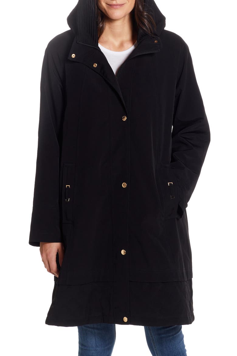 Water Resistant Hooded Rain Coat, Main, color, BLACK