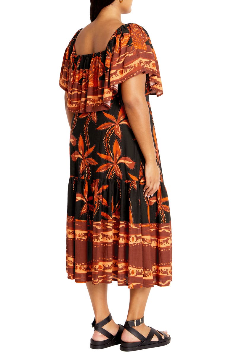 City Chic Talia Tie Belt Midi Dress, Alternate, color, Black Tahitian Brd