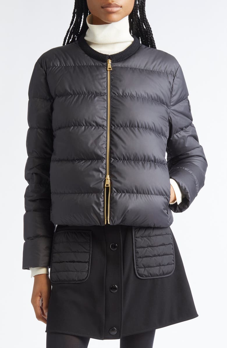 Moncler Mauvezin Mixed Media Down Puffer Jacket, Main, color, Black