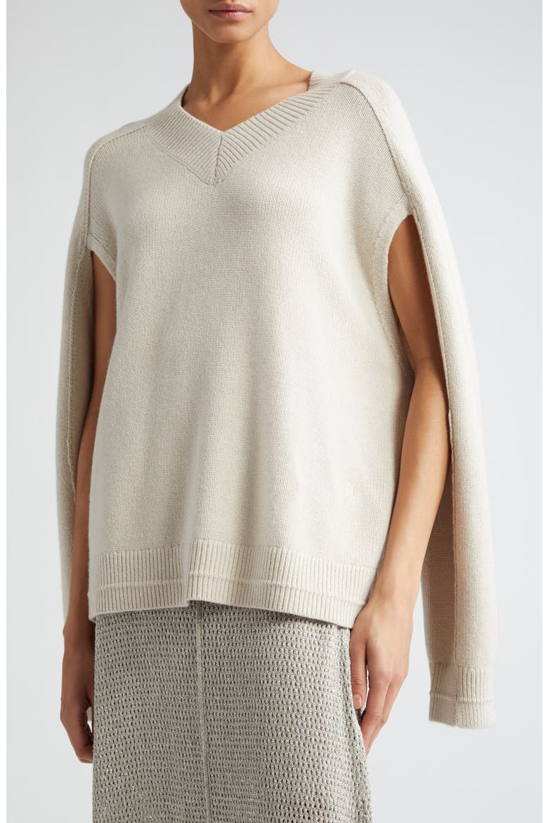 Cape Sleeve Organic Cotton & Recycled Cashmere Sweater, Alternate, color, CREMA