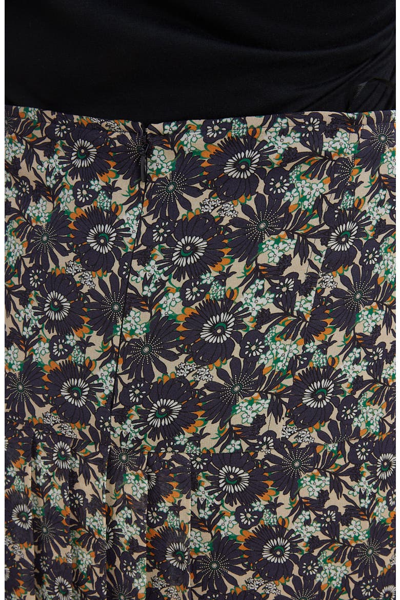 High Waist Pleated Silk Skirt, Alternate, color, OFF WHITE/ NAVY
