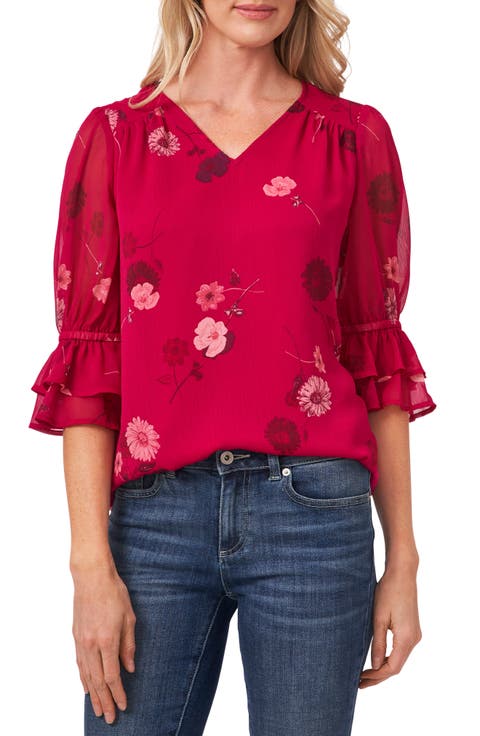 Floral Ruffle Sleeve Blouse