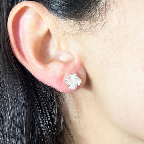 The Lovery Fine Jewelry Mother Of Pearl Diamond Clover Stud Earrings In Silver
