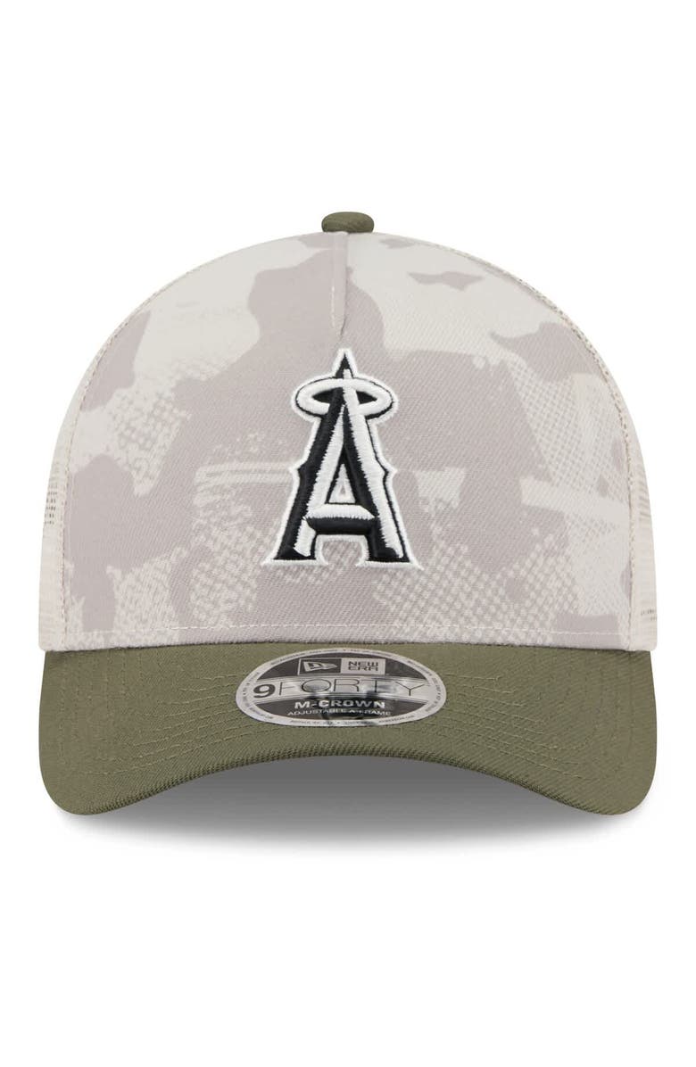 New Era Men's New Era Light Beige/Olive Los Angeles Angels 2025 Armed Forces Day 9FORTY M-Crown A-Frame Adjustable Hat, Alternate, color, Light Beige