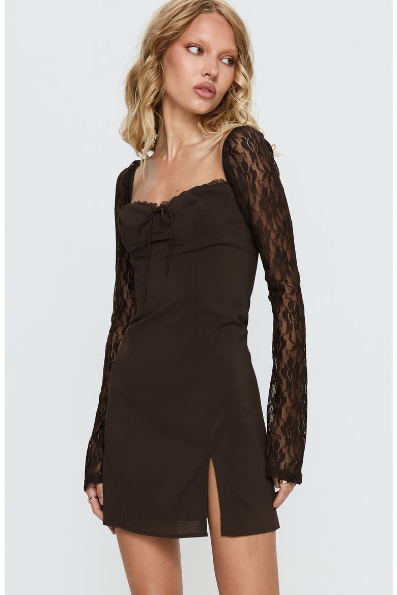 Ashwood Lace Sleeve Minidress, Alternate, color, BROWN
