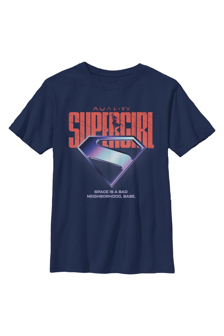 Boy's Supergirl Space Is Bad Logo  Graphic T-Shirt, Main, color, Navy Blue