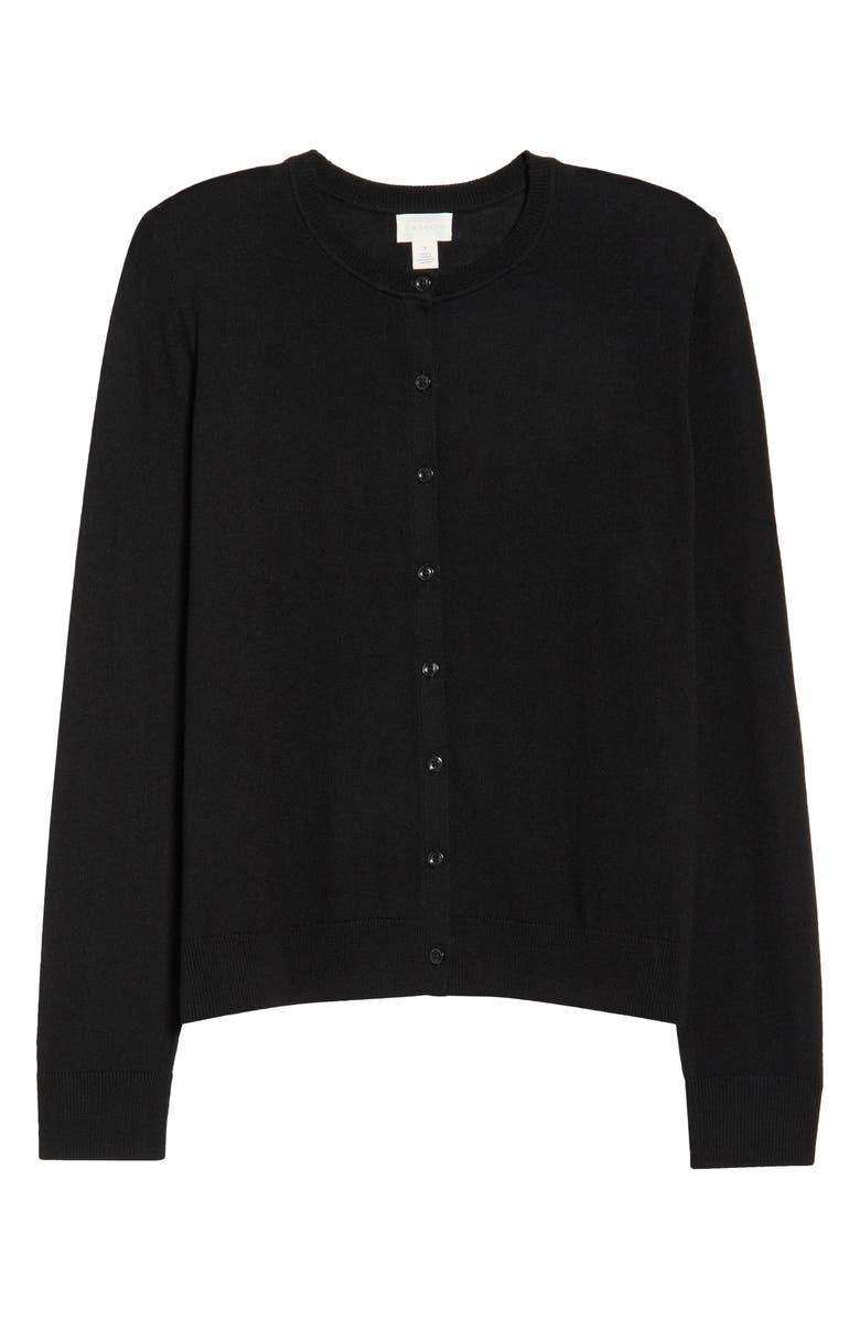 Caslon<sup>®</sup> Crewneck Wool Blend Cardigan, Alternate, color, Black