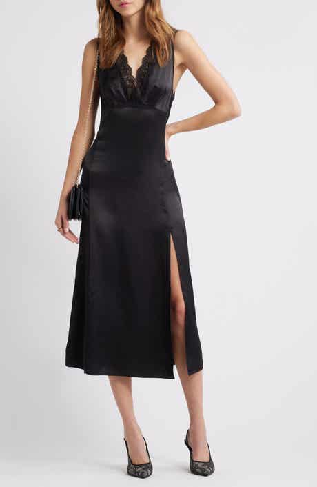 Open Edit Lace Trim Satin Slipdress