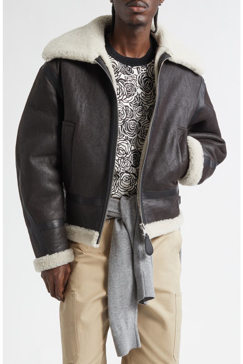 Genuine Shearling Liner Bomber Jacket, Main, color, DEEP BROWN