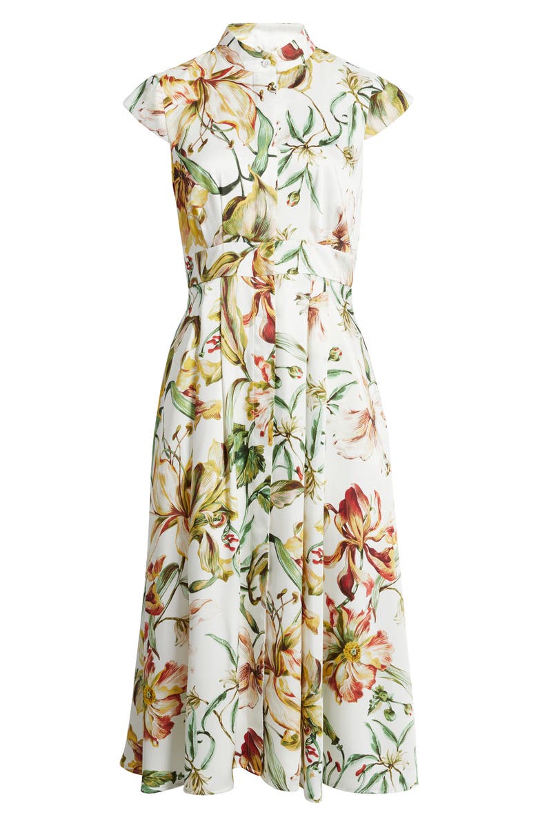 Tahari ASL Floral Cap Sleeve Shirtdress, Alternate, color, Ivory Multi