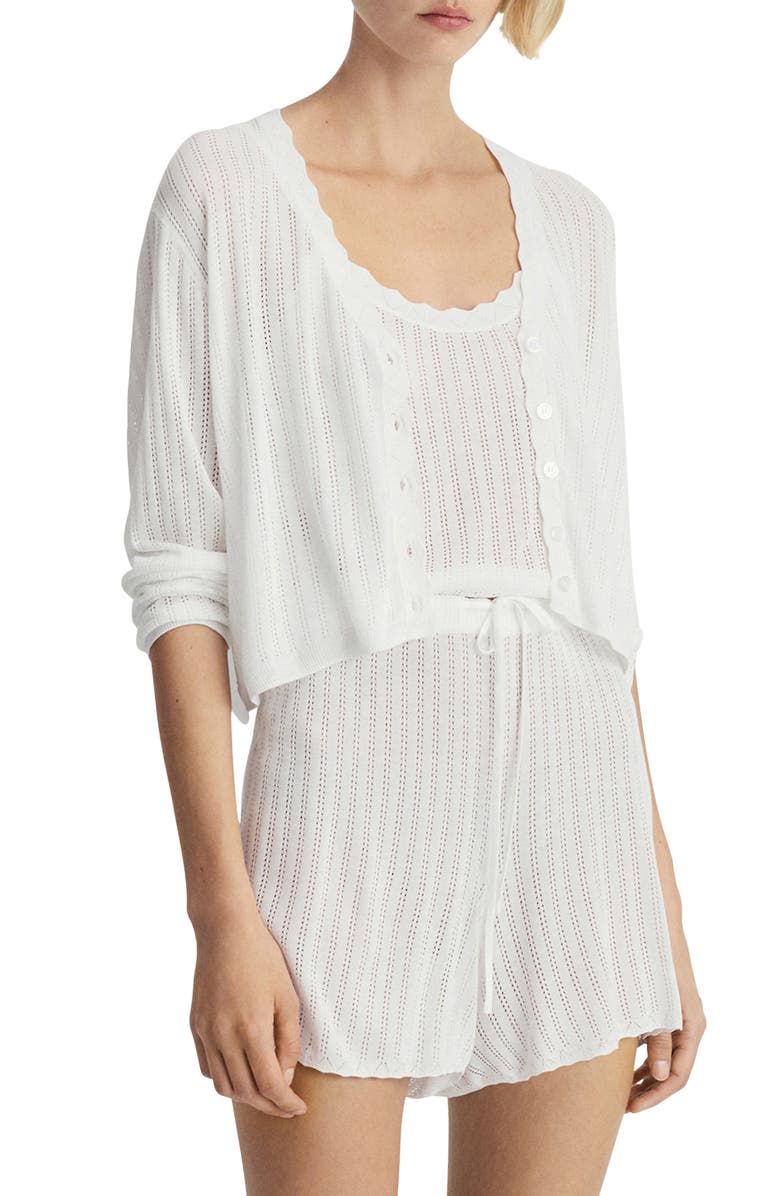 MANGO Pointelle Pajama Cardigan, Main, color, White