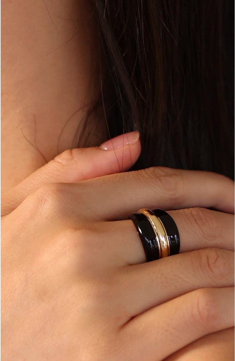 RETRO CHIC Ostuni Ring, Alternate, color, Black & Gold