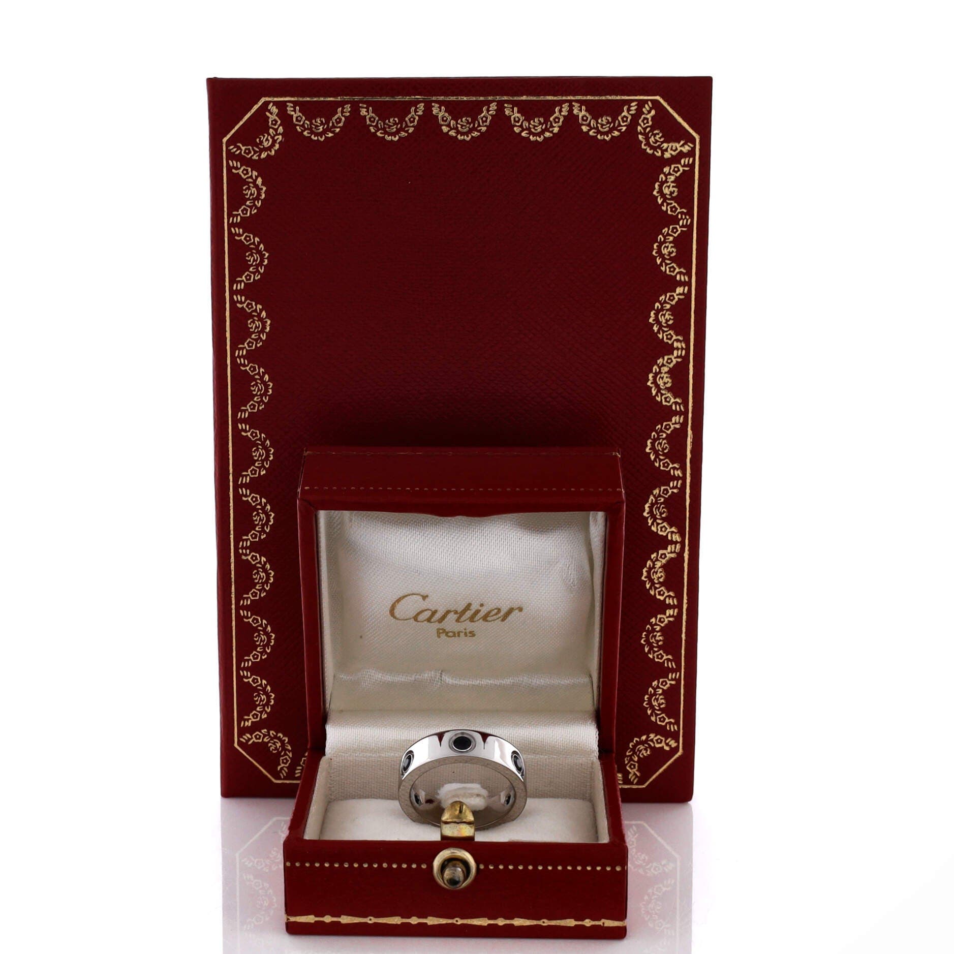Love 6 Stone Band Ring 18K White Gold with Black Sapphires Narrow, Alternate, color, Metallic Gold