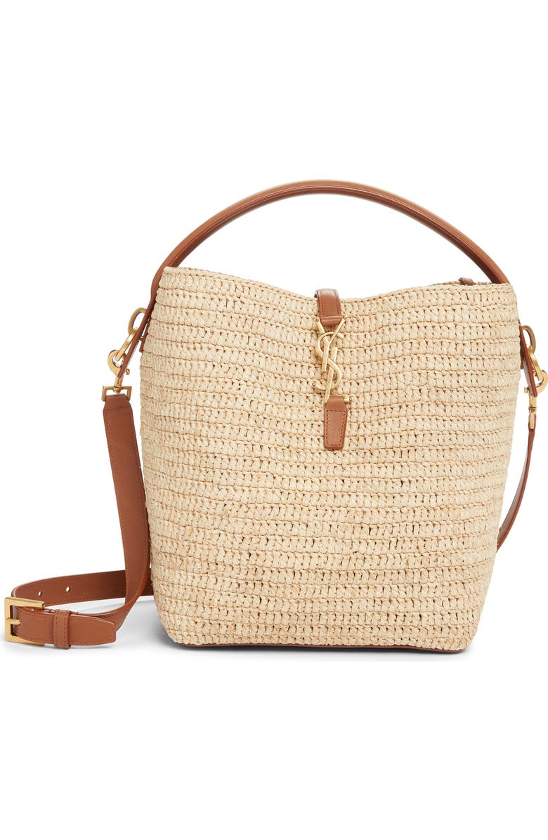 Saint Laurent Le 37 Raffia Bucket Bag, Main, color, Naturel/ Brick