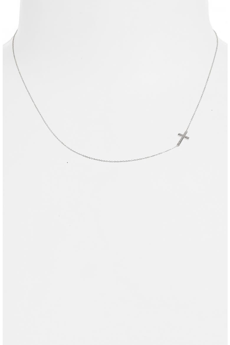 Sideways 14K Gold Cross Pendant Necklace, Alternate, color, 14K WG
