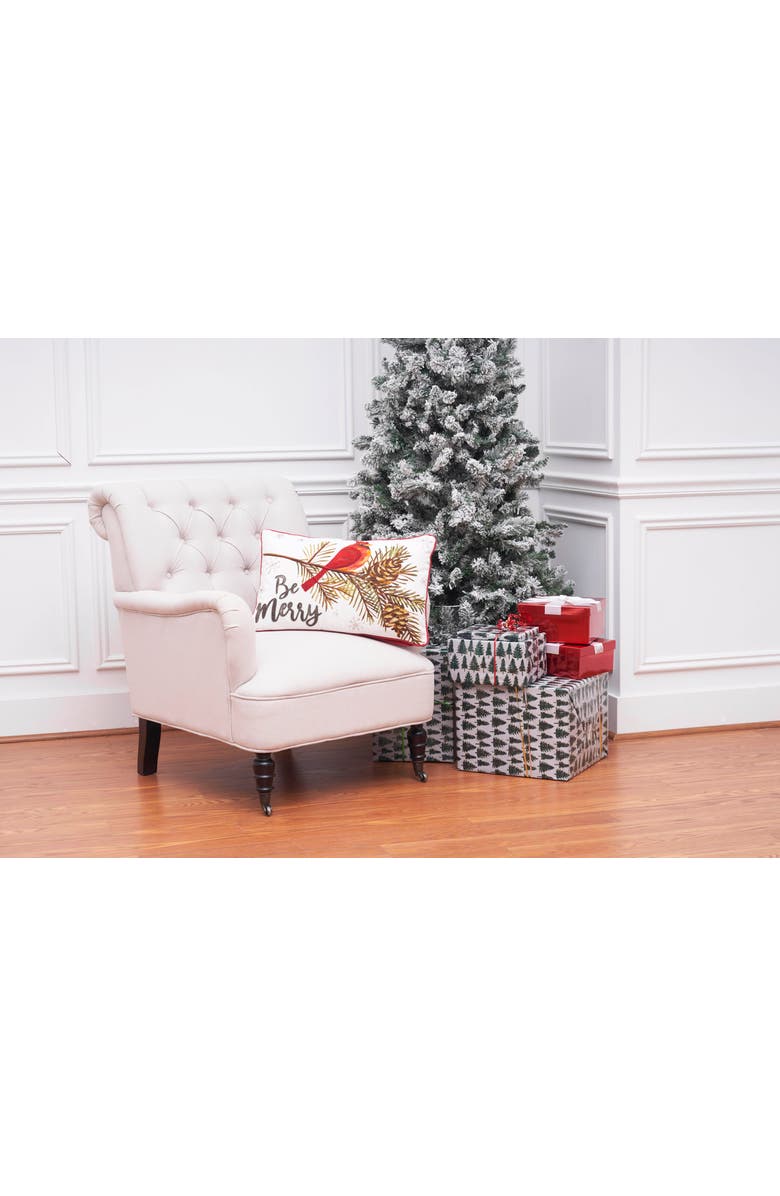C&F Home "Be Merry" Christmas Cardinal 100% Cotton Blend Embroidered Accent Pillow 14" x 22", Alternate, color, Red