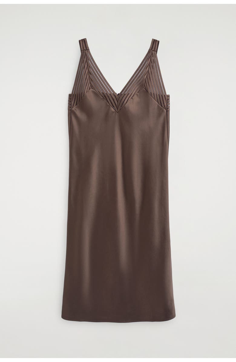 COS Open-stitch Satin Slip Dress, Alternate, color, Brown