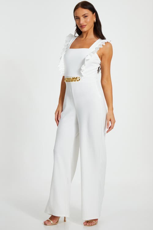 Quiz Scuba Crepe Chain Front Frill Jumpsuit In White