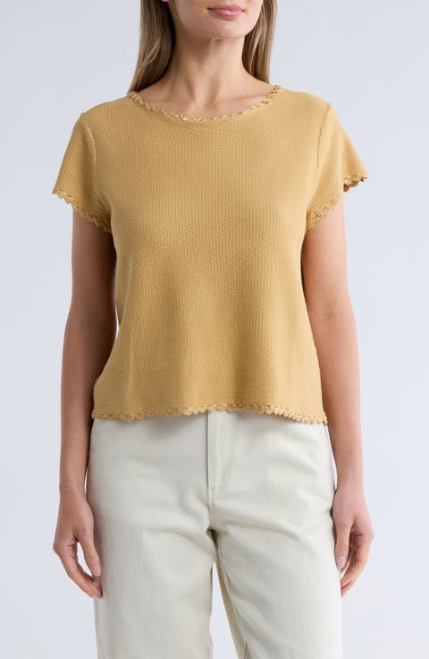 Boat Neck Cap Sleeve Seed Stitch Sweater