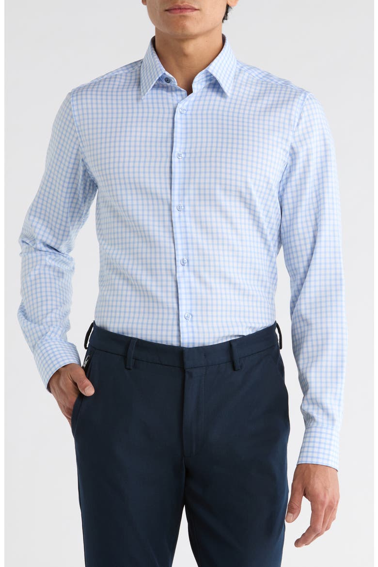 Slim Fit Check Stretch Cotton Dress Shirt, Main, color, NAVY
