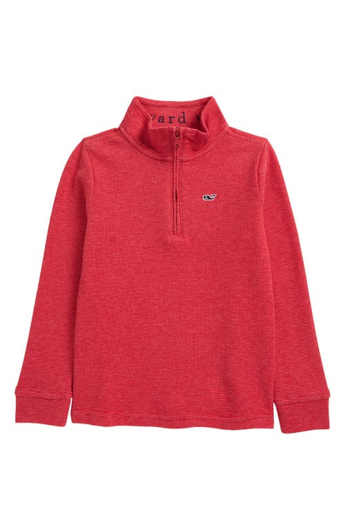 vineyard vines Kids' Saltwater Stripe Quarter Zip Sweatshirt in Red Velvet 