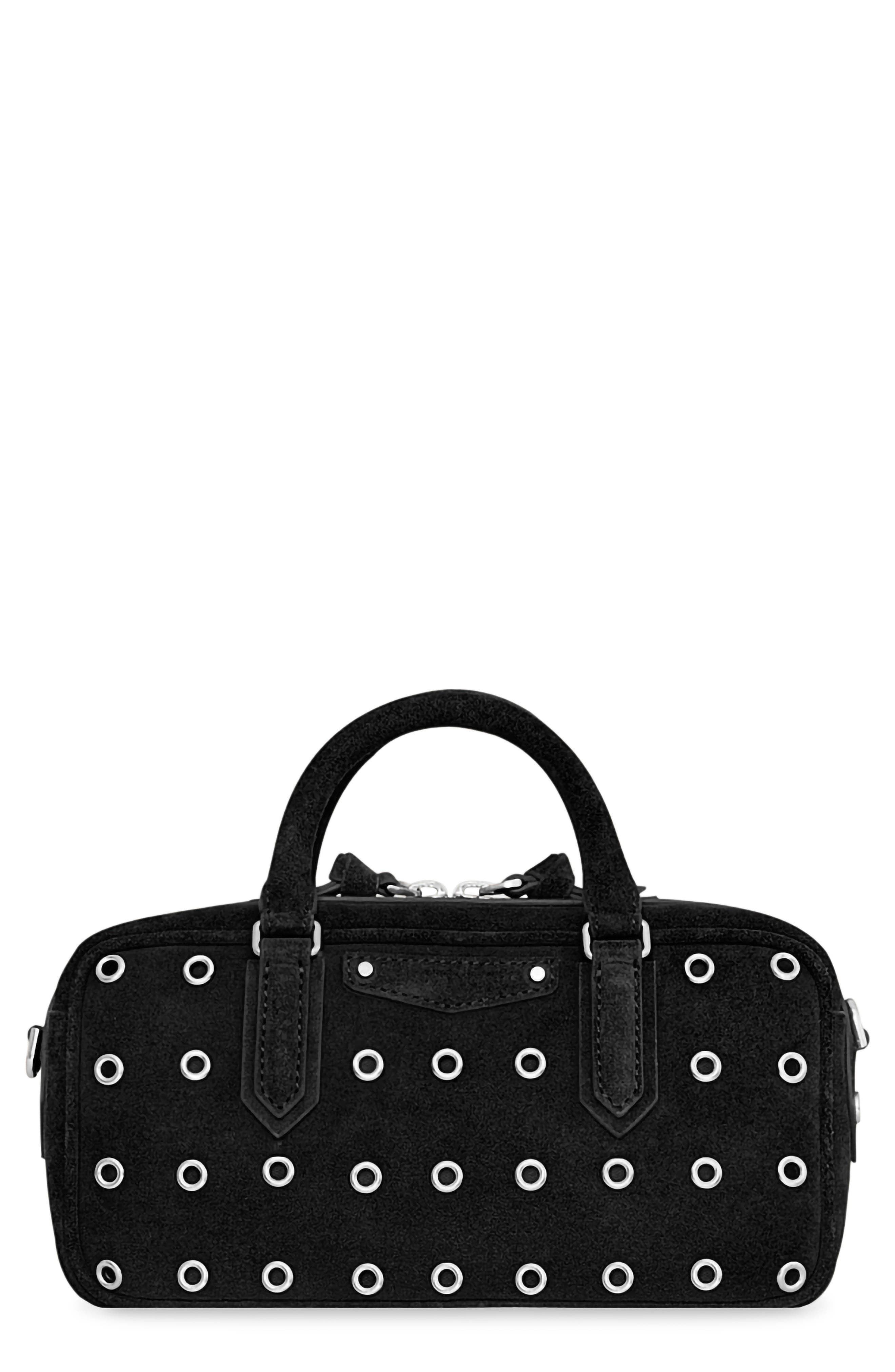Rebecca Minkoff Industry Grommet Leather Bowler Bag, Main, color, Black
