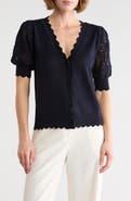 T Tahari Crochet Sleeve Cardigan