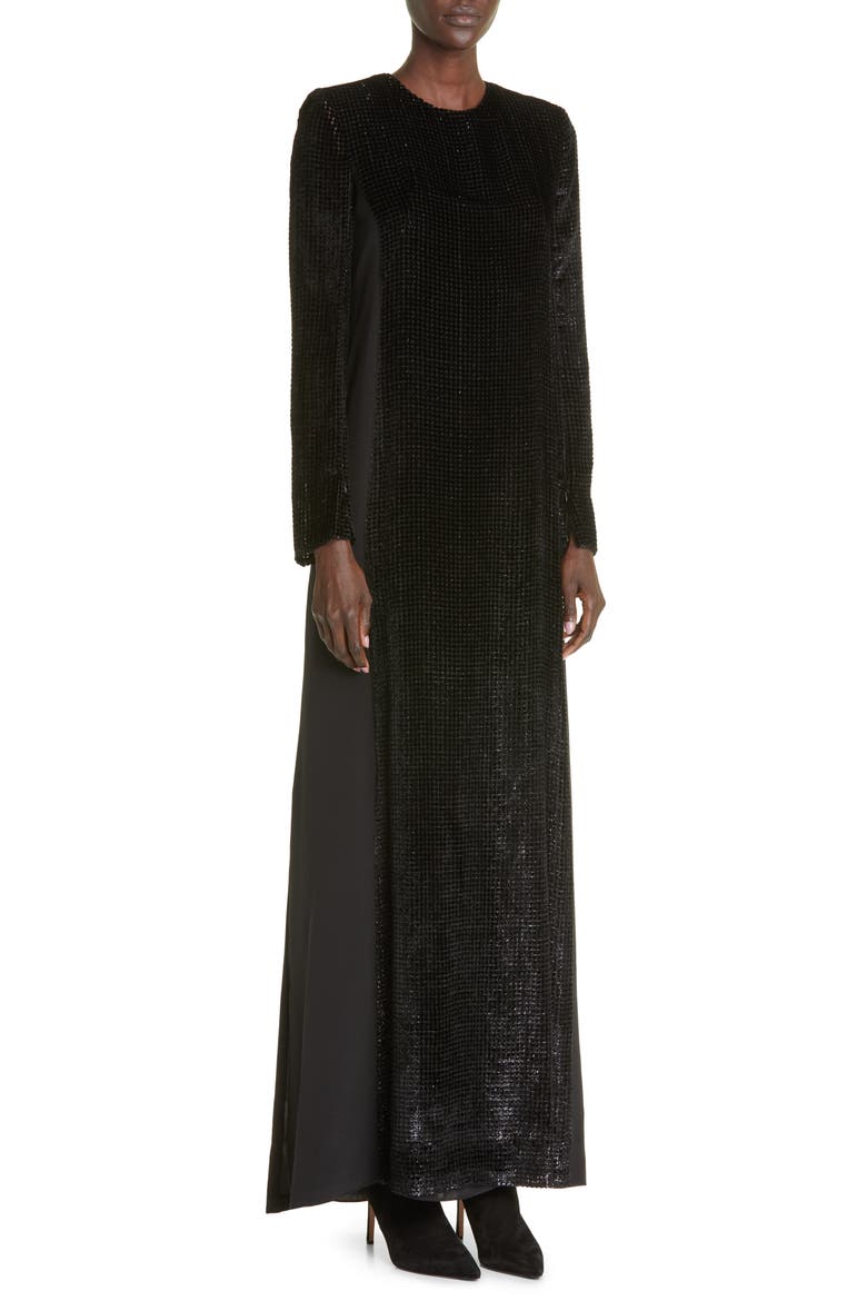 Grid Devoré Sheath Gown, Alternate, color, 009 BLACK
