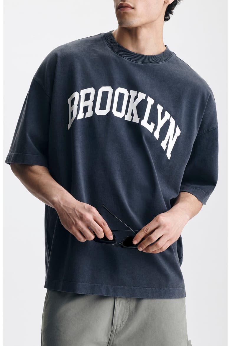 Loose Fit Collegiate Logo Cotton Graphic T-Shirt, Main, color, OMBRE BLUE