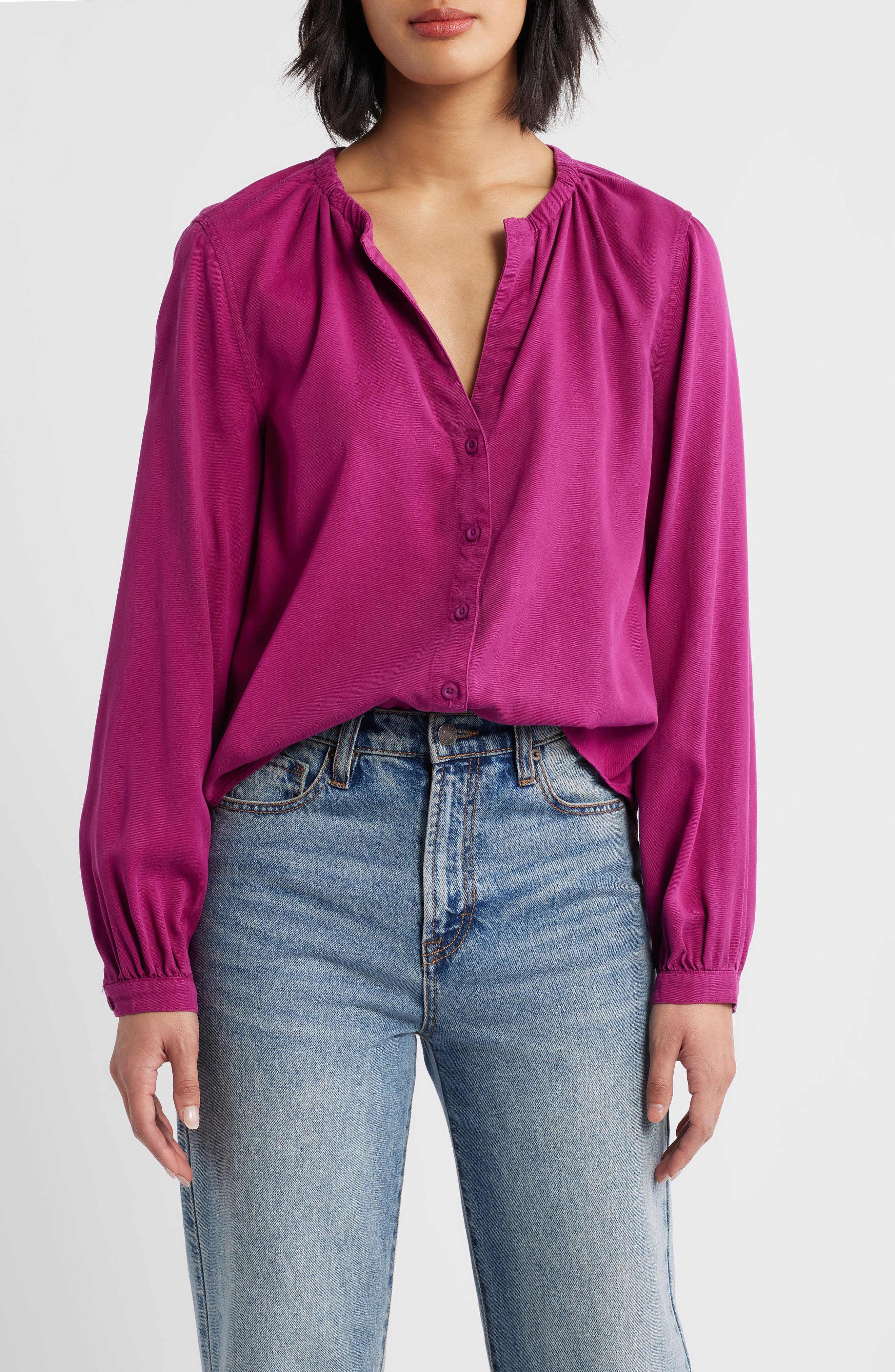 Gathered Button-Up Shirt