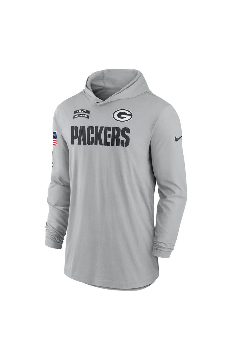 Nike Men's Nike Gray Green Bay Packers 2024 Salute to Service Lightweight Performance Long Sleeve Hooded T-Shirt, Alternate, color, 