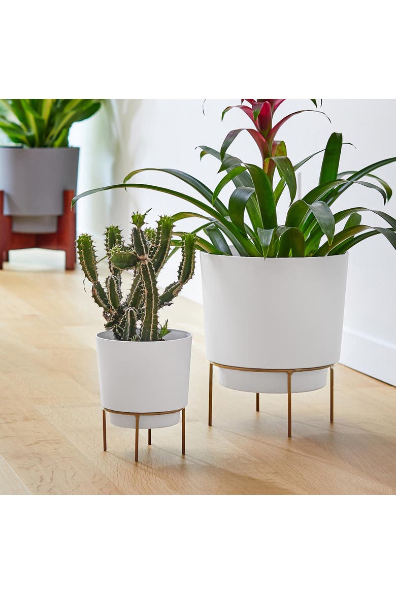 6 Inch Hopson Round Planter with Gold Metal Stand, Casper White, Alternate, color, White