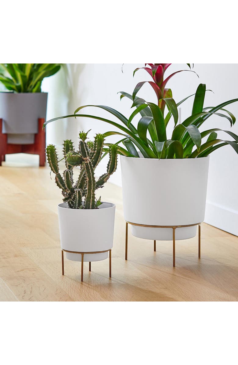 Bloem 6 Inch Hopson Round Planter with Gold Metal Stand, Casper White, Alternate, color, White