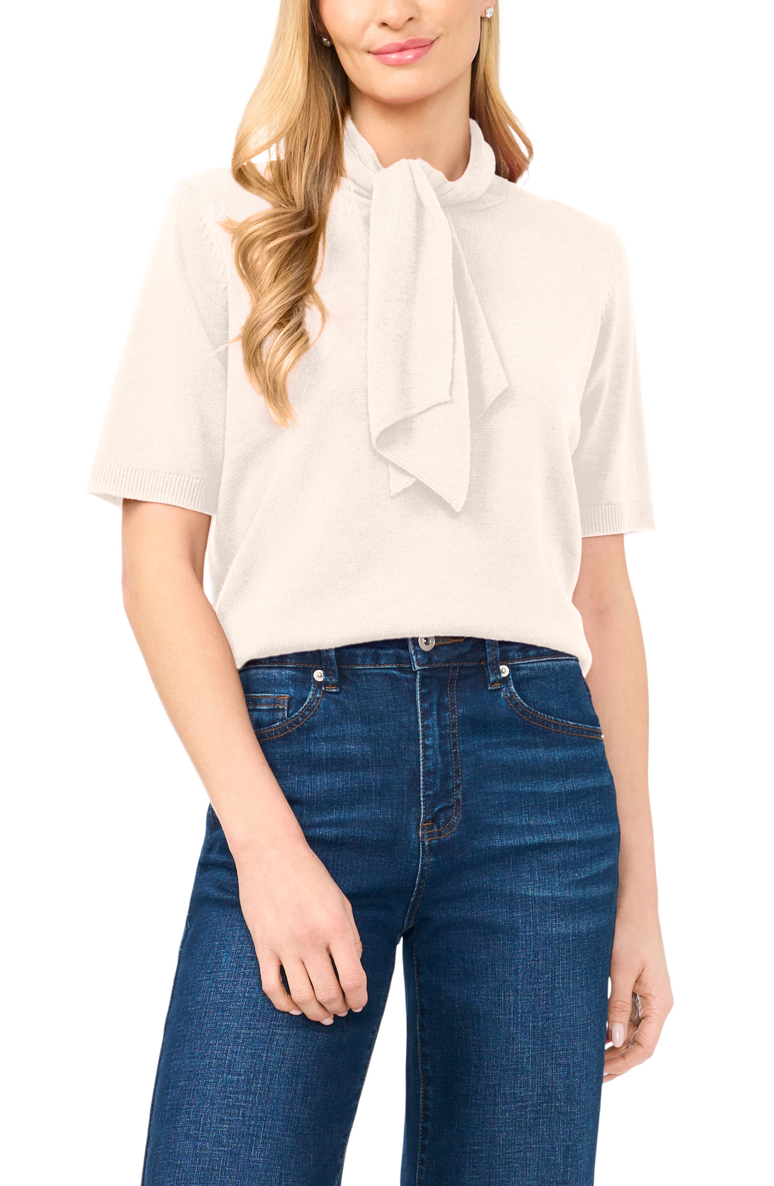 Tie Neck Short Sleeve Sweater - image 5