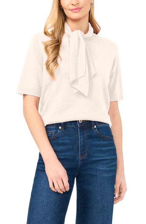 Tie Neck Short Sleeve Sweater