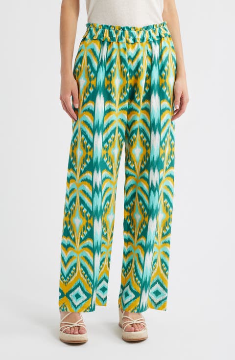 Tropical Tapestry Wide Leg Linen Blend Pants