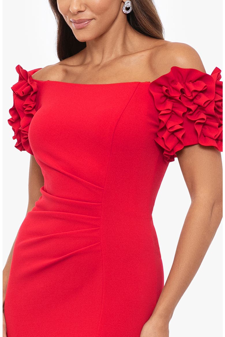 Ruffle Off the Shoulder Scuba Crepe Gown, Alternate, color, RED