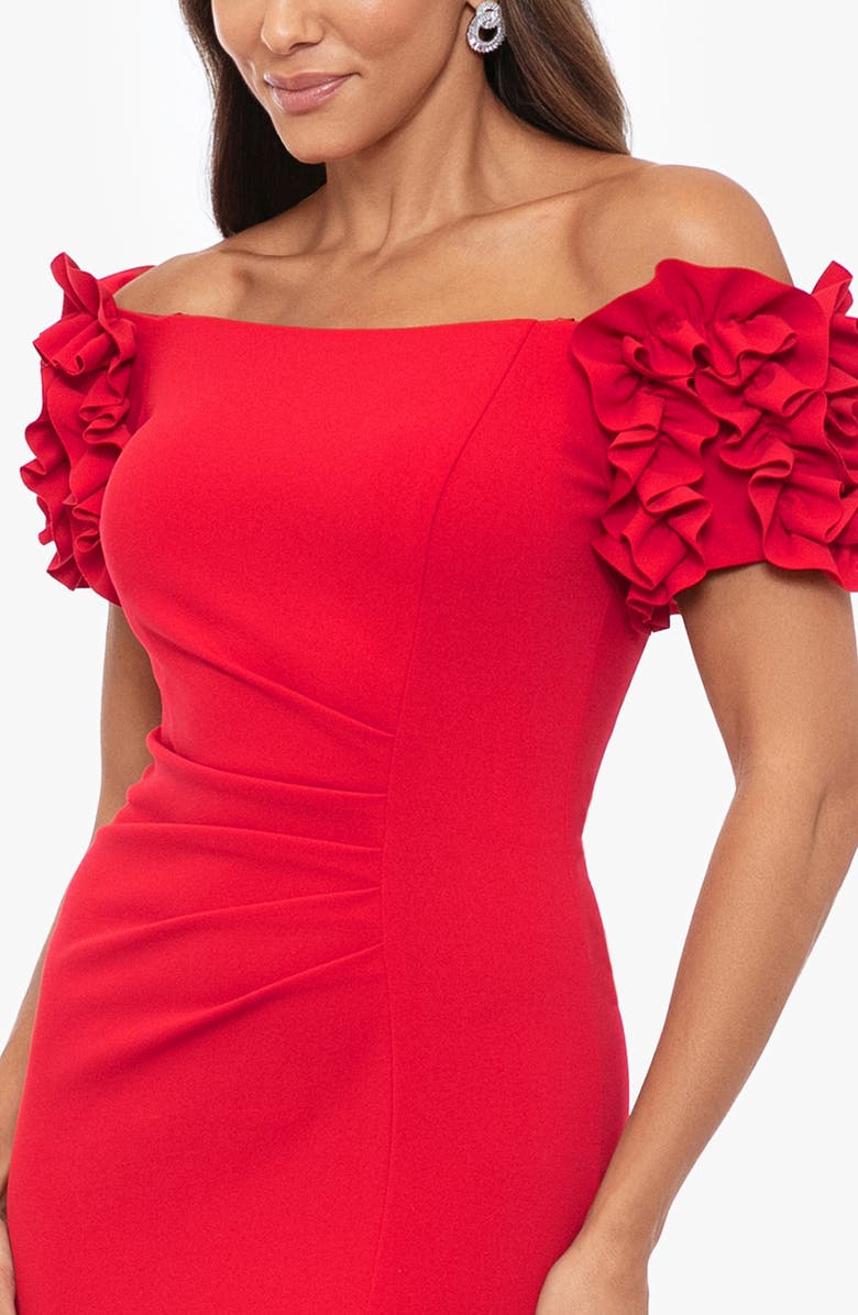 Xscape Evenings Ruffle Sleeve Off the Shoulder Gown, Alternate, color,