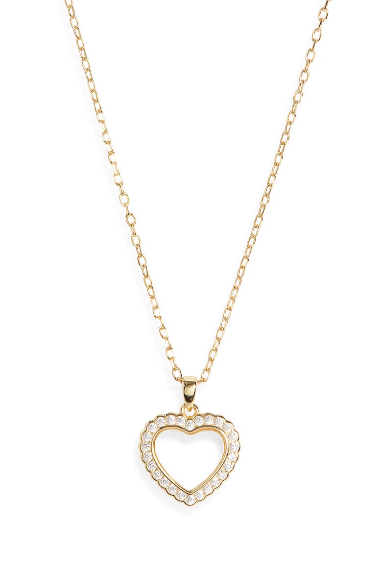 Argento Vivo Sterling Silver Mother-of-Pearl Pavé Heart Pendant Necklace, Main, color, Gold/ White