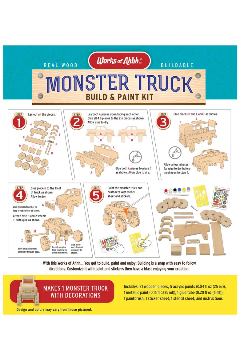 Monster Truck Buildable Wood Craft Kit, Alternate, color, Multicolor
