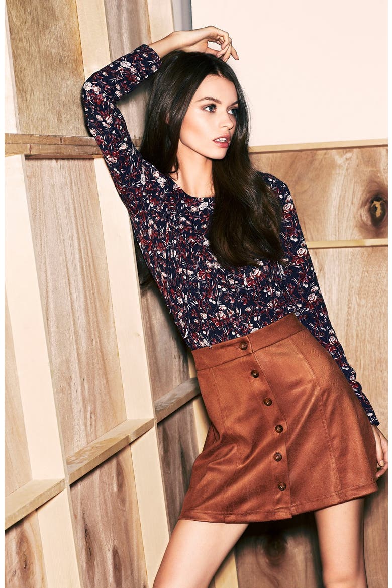 Denim Skirt, Alternate, color, BROWN