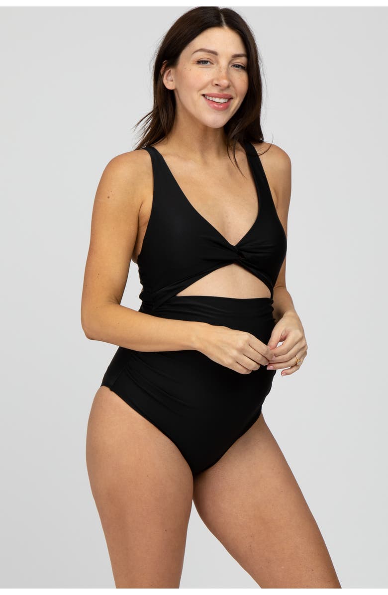 PinkBlush Ruched Sides Front Cutout One Piece Swimsuit, Main, color, Black