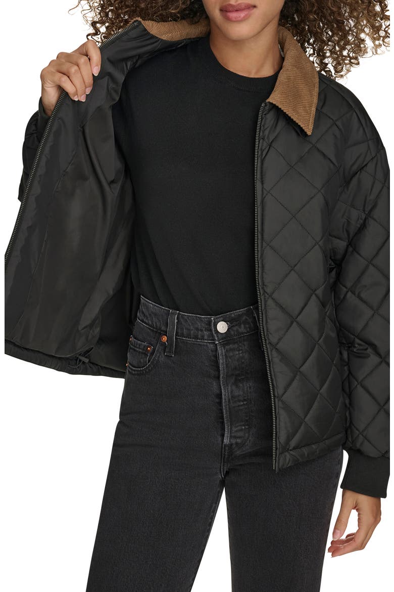 Diamond Quilted Water Resistant Corduroy Collar Jacket, Alternate, color, BLACK