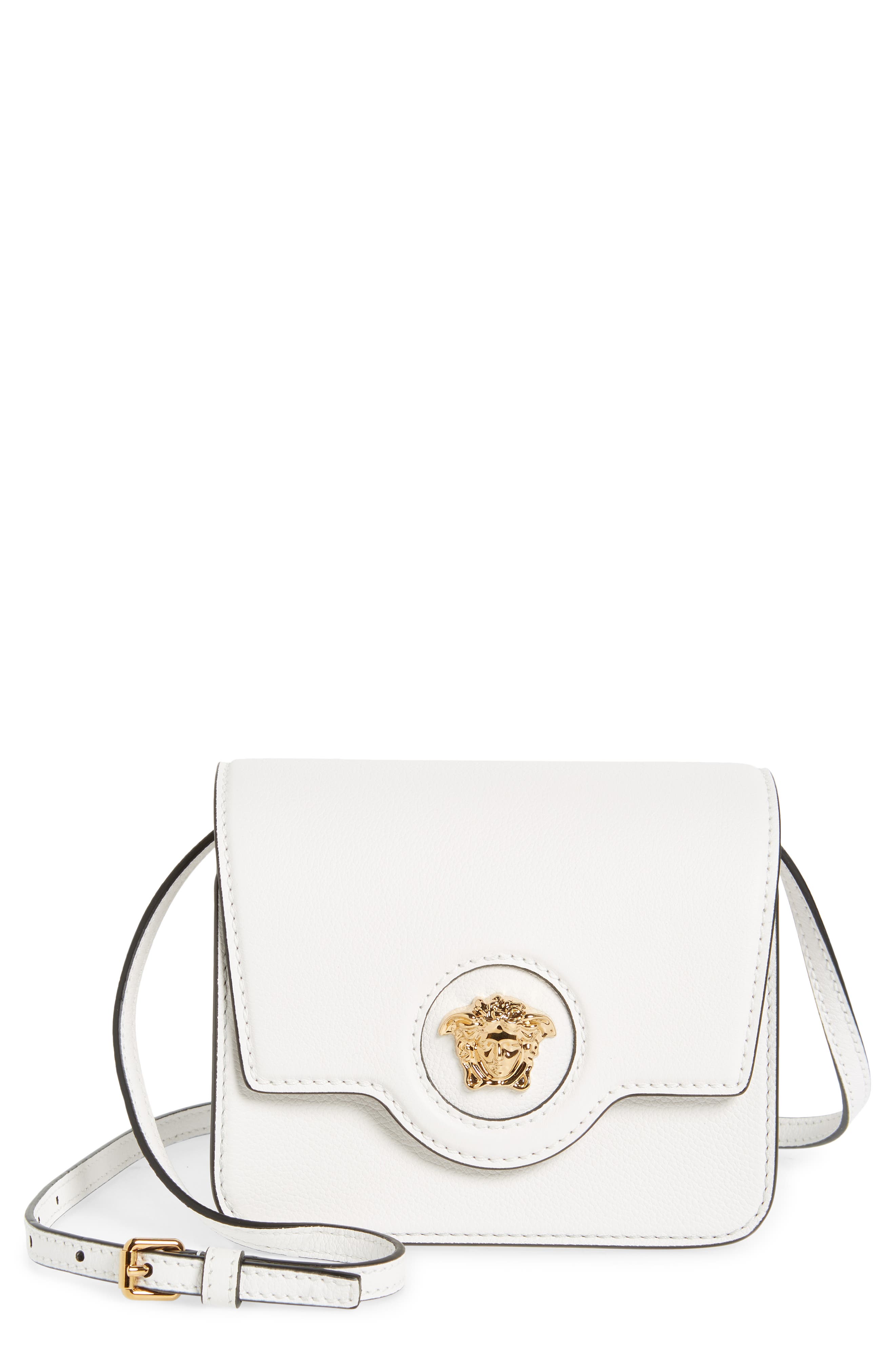 Versace La Medusa Leather Shoulder Bag, Main, color, 