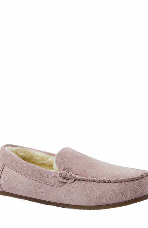 Lands' End Fuzzy Lined Suede Moccasin Slippers In Pink