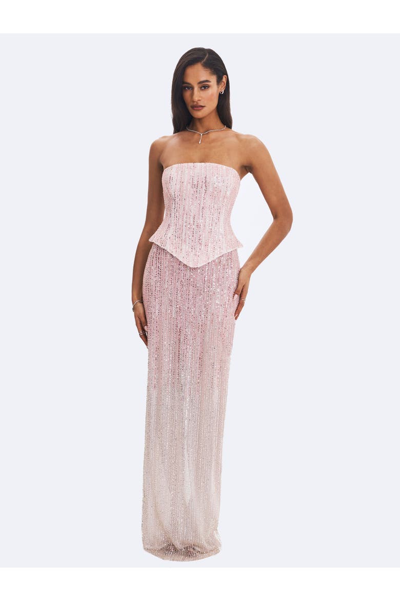 Tosca Beaded Gradient Strapless Peplum Maxi Dress, Alternate, color, Blush