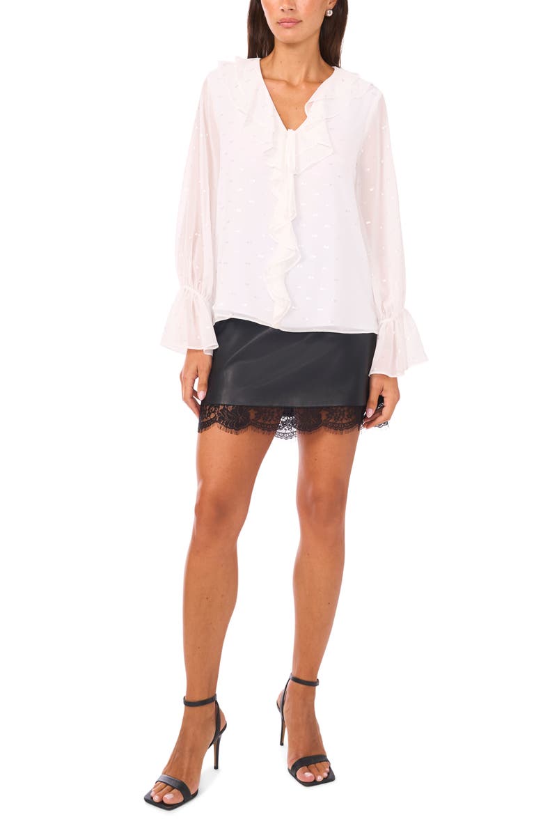 Vince Camuto Ruffle Clip Dot Chiffon Top, Alternate, color, New Ivory