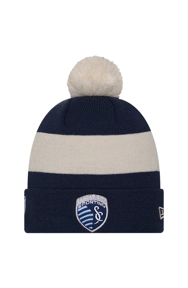 New Era Men's New Era Navy Sporting Kansas City 2024 Kick Off Collection Cuffed Knit Hat with Pom, Main, color, Navy
